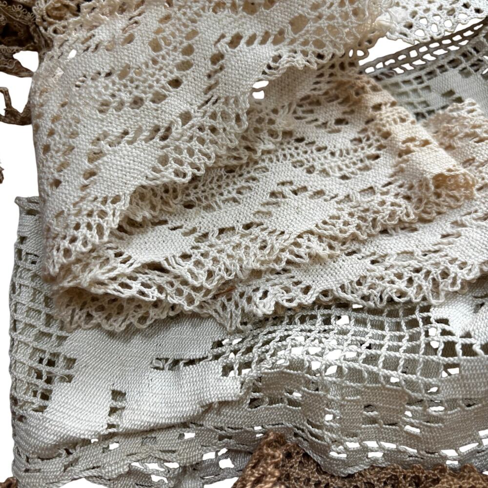 Lot of handmade crochet lace variety of pieces crafting beige and brown - Picture 4 of 7